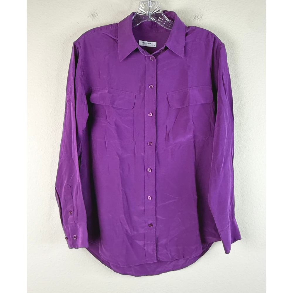 Equipment Shirt Womens XS Purple Signature Silk Long Sleeve Button Down Q23-E035